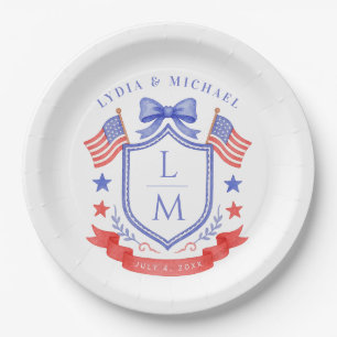 Patriotic Red White & I Do Monogram Wedding Paper Plates