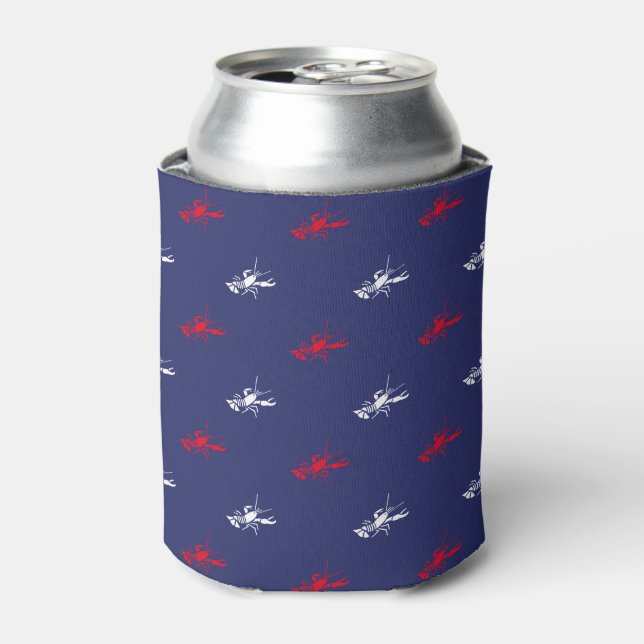 Patriotic red white navy blue lobster pattern fun can cooler (Can Front)