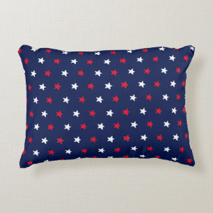 Patriotic red white navy blue star pattern modern accent pillow