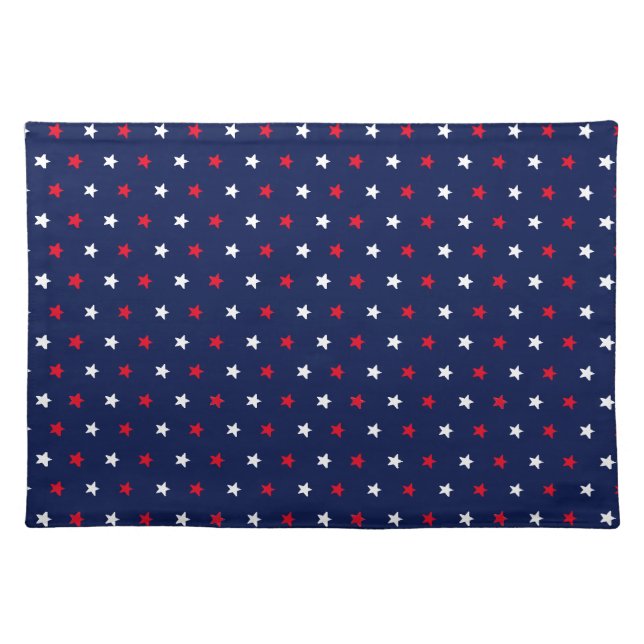 Patriotic red white navy blue star pattern modern  cloth placemat (Front)