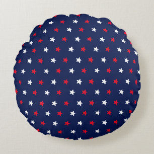 Patriotic red white navy blue star pattern modern  round pillow