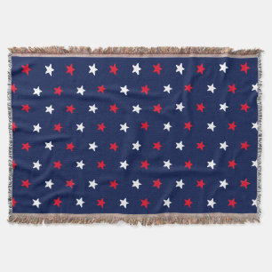 Patriotic red white navy blue star pattern modern throw blanket