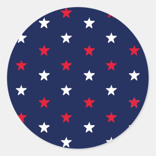 Patriotic red white navy blue stars 4th of July Classic Round Sticker