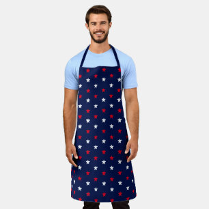 Patriotic red white & navy blue stars cute holiday apron