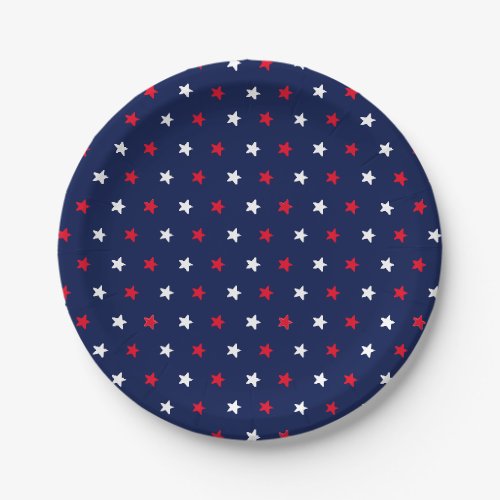 Patriotic red white navy blue stars holiday party paper plates