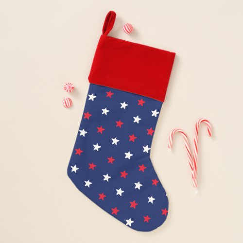 Patriotic red white navy blue stars pattern christmas stocking
