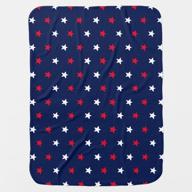 Patriotic red white navy blue stars pattern cute baby blanket (Front)