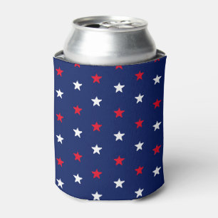 Patriotic red white navy blue stars pattern fun can cooler