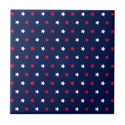 Patriotic red white navy blue stars pattern modern ceramic tile