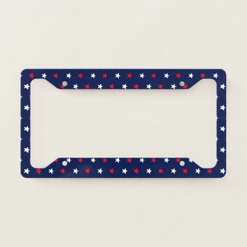 Patriotic red white navy blue stars pattern modern license plate frame