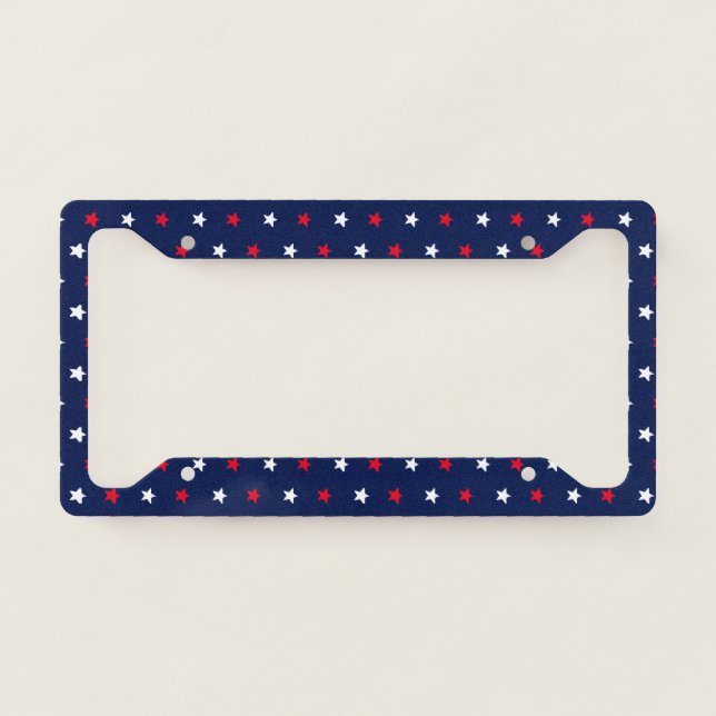 Patriotic red white navy blue stars pattern modern license plate frame (Front)