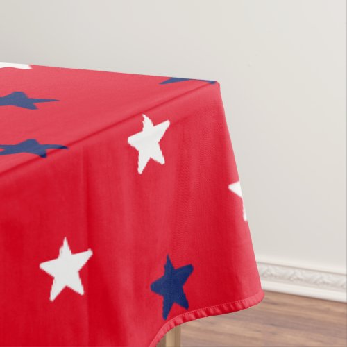 Patriotic red white navy blue stars pattern modern tablecloth