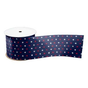 Patriotic red white navy blue stars pattern satin ribbon