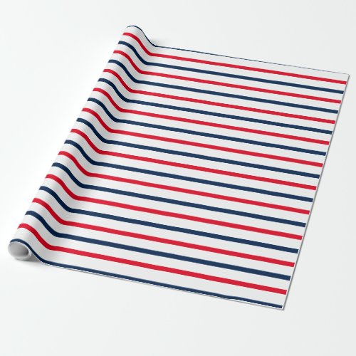 Patriotic red white  navy blue stripes holiday  wrapping paper