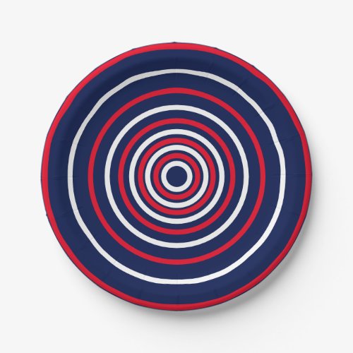 Patriotic red white navy circles stripes placemats paper plates