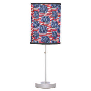 PATRIOTIC RED WHITE STRIPES AND BLUE WHITE STARS TABLE LAMP