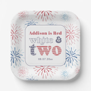 Patriotic Red White Two 2nd Birthday Party Paper Plates
