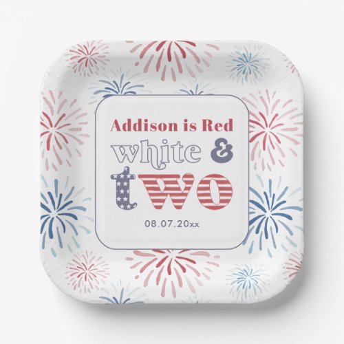 Patriotic Red White Two 2nd Birthday Party Paper Plates