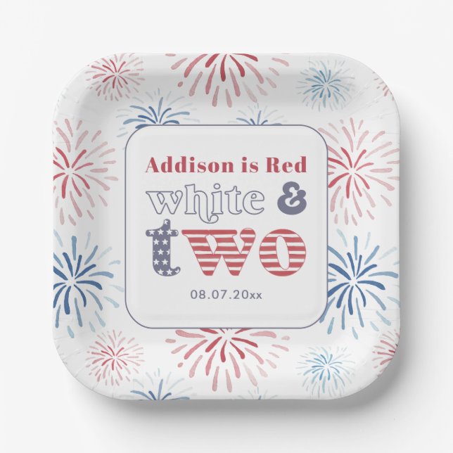 Patriotic Red White Two 2nd Birthday Party Paper Plates (Front)