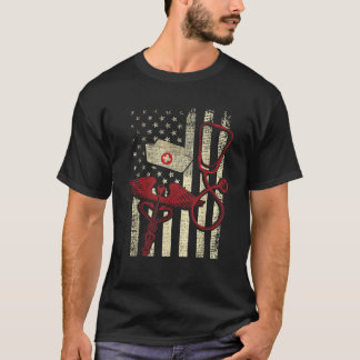 Patriotic Registered Nurse USA Flag Nursing RN Hea T-Shirt