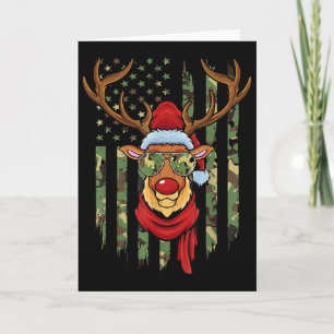 Patriotic Reindeer Camo American Flag Veteran Chri Card