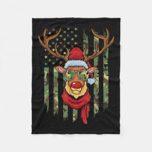 Patriotic Reindeer Camo American Flag Veteran Chri Fleece Blanket