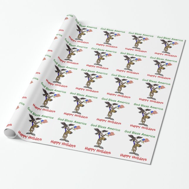 Patriotic Reindeer Christmas Wrapping Paper (Unrolled)