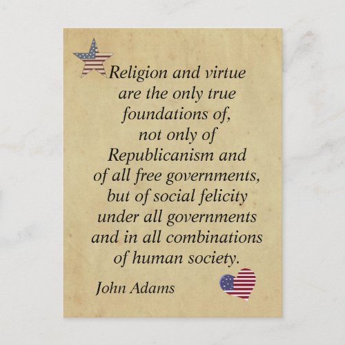 Patriotic Religious Quote John Adams Postcard