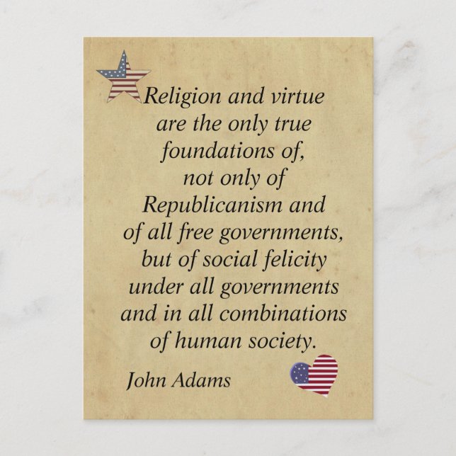 Patriotic Religious Quote John Adams Postcard (Front)
