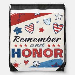 Patriotic "Remember and Honor" Memorial Day Drawstring Bag