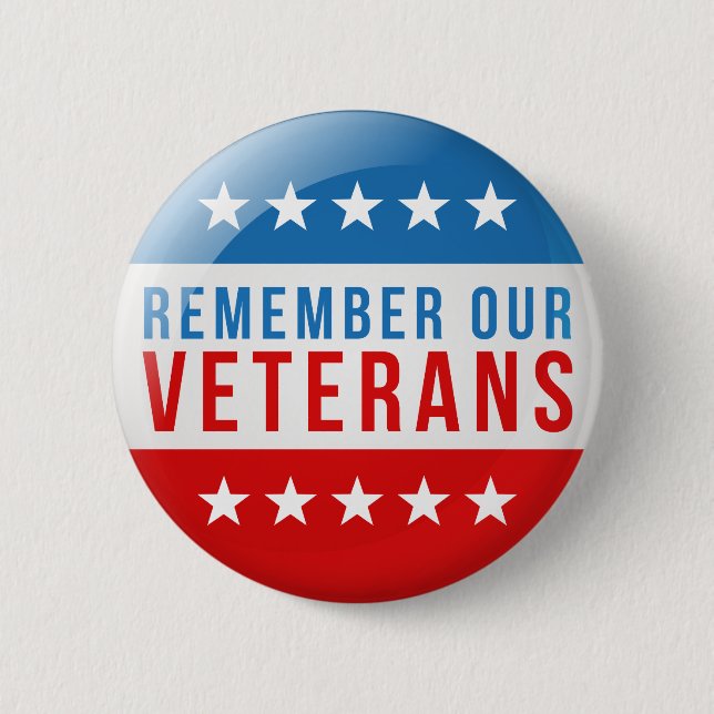 Patriotic Remember our veteran day red blue flag Button (Front)