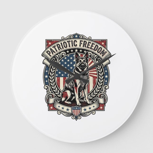 Patriotic Rescue Dog Large Clock (Front)