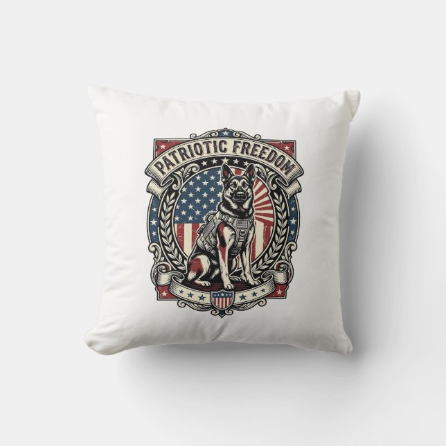 Patriotic Rescue Dog Throw Pillow (Front)