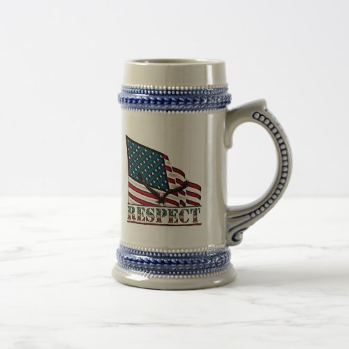 Patriotic Respect Eagle on large USA Flag Beer Stein