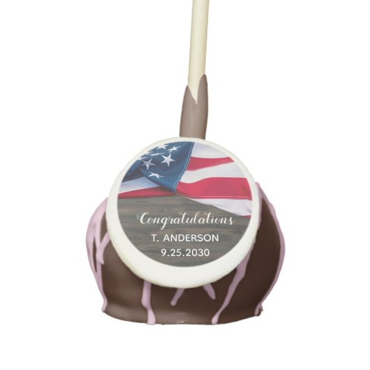 Patriotic Retirement American Flag Military Cake Pops (Front)