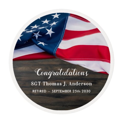 Patriotic Retirement American Flag Military Edible Frosting Rounds