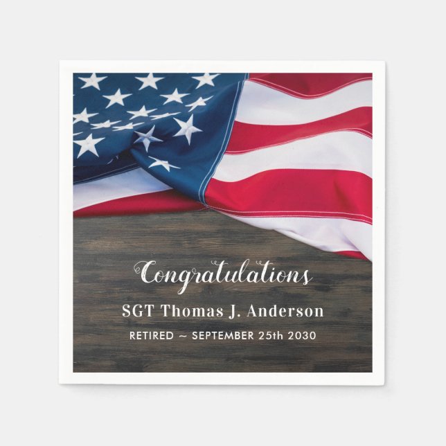 Patriotic Retirement American Flag Military Napkins (Front)