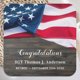 Patriotic Retirement American Flag Military Square Sticker