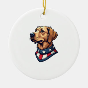 Patriotic Retriever Mascot Vintage Dog Tee 4 Ceramic Ornament