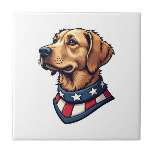 Patriotic Retriever Mascot Vintage Dog Tee 4 Ceramic Tile