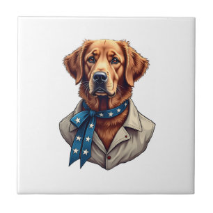 Patriotic Retriever Pride Vintage Dog Shirt Ceramic Tile