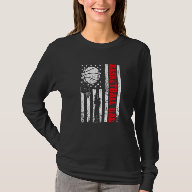 Patriotic Retro Usa American Flag Basketball Dad 4 T-Shirt (Front)