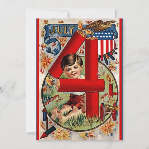 Patriotic Retro Vintage USA July 4th Holiday Card
