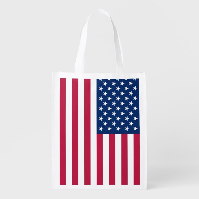 Patriotic reusable grocery bag with Flag of USA (Front)