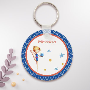 Patriotic Rhythmic Gymnastics Girl with Ball Keychain