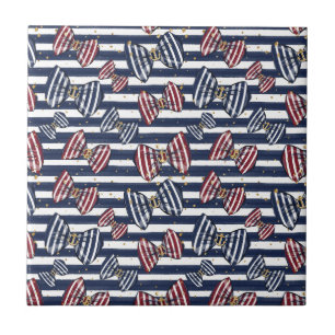 Patriotic Ribbon Stripes Pattern Ceramic Tile