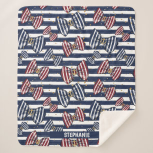 Patriotic Ribbon Stripes Pattern Sherpa Blanket