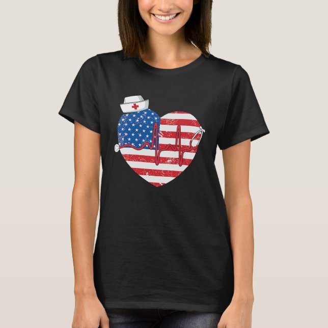 Patriotic RN LPN CNA American Flag July 4th Nurse T-Shirt (Front)