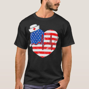Patriotic RN LPN CNA American Flag July 4th Nurse  T-Shirt
