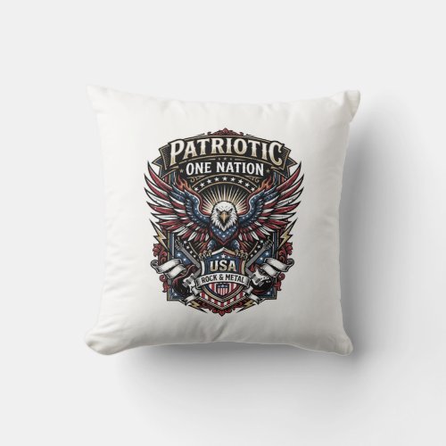 Patriotic Rock Eagle Crest Music Rock Metal Patrio Throw Pillow